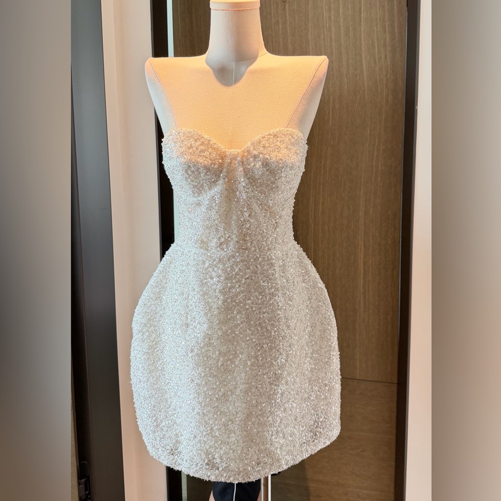 NADINE MERABI Strapless Beaded Ivory Mini Dress NWOT